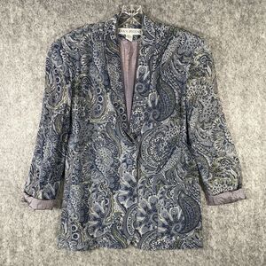 VTG 80's Evan Picone Silk Blue Paisley 1 Button Blazer Jacket Women's Sz 4